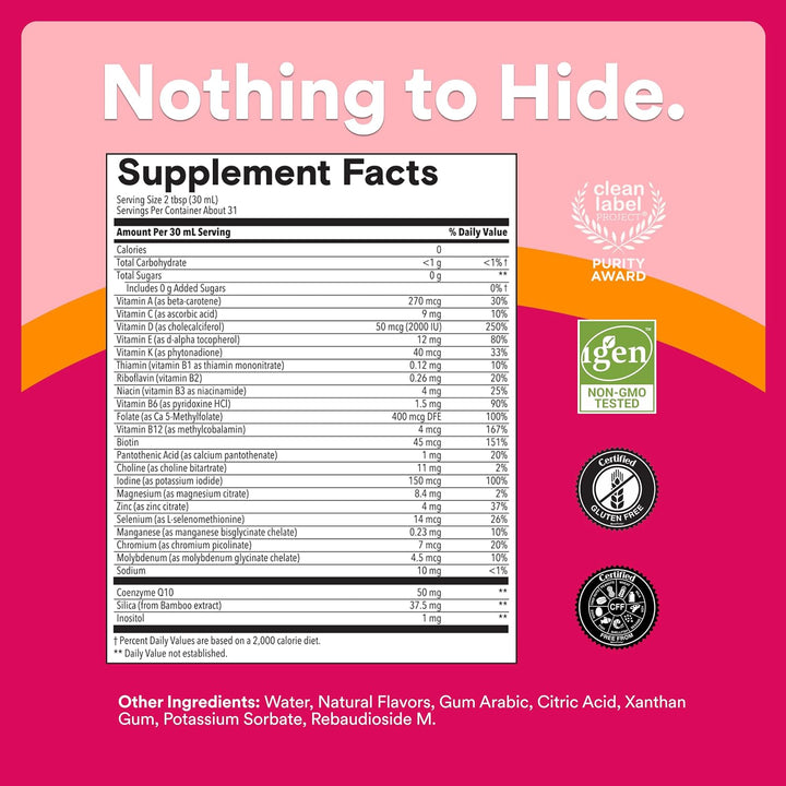 SmartyPants Multivitamínico líquido sin azúcar para mujeres, contie...