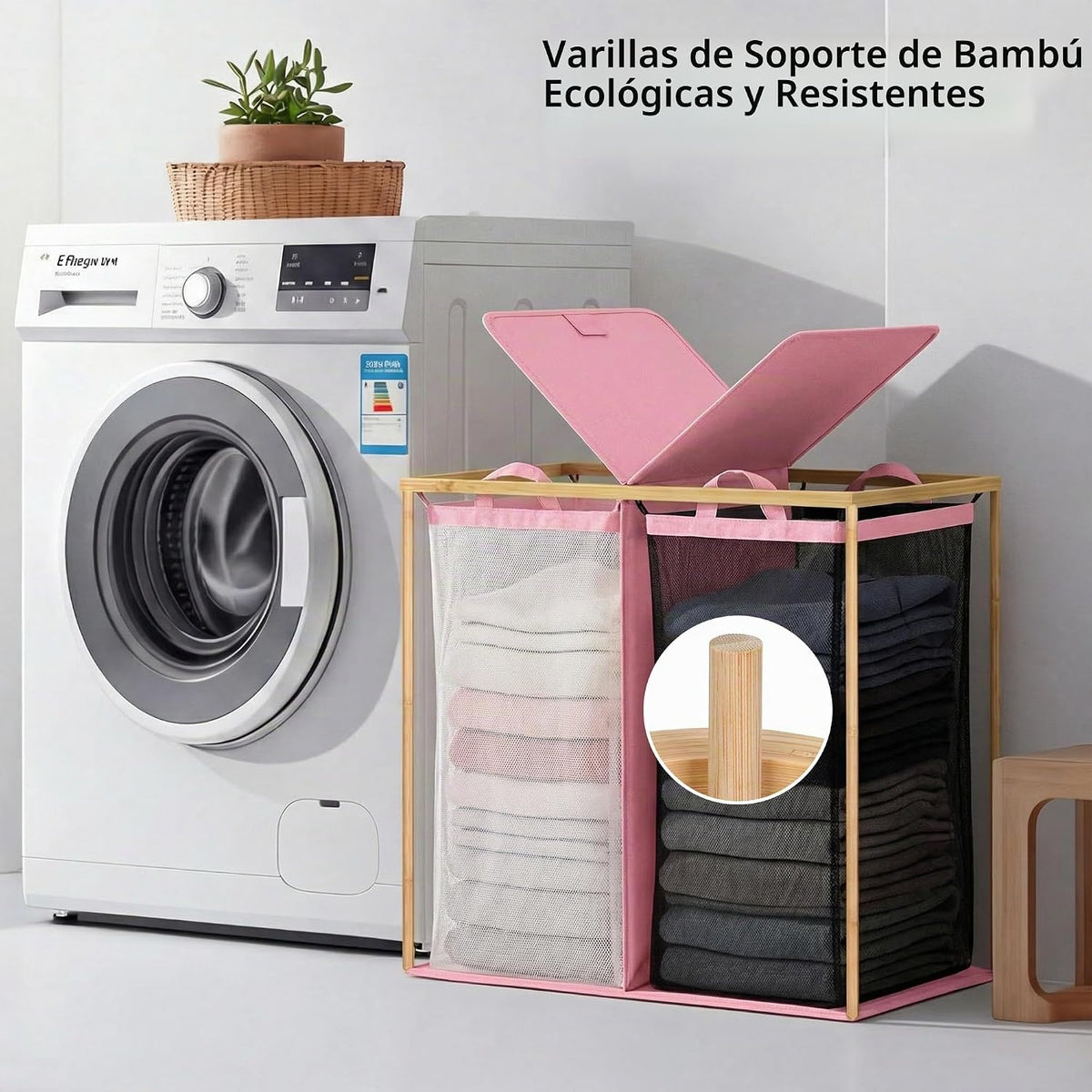 efluky Cesta doble para ropa sucia con tapa y 2 bolsas extraíbles
