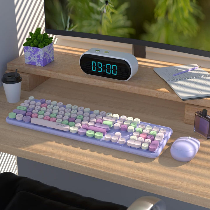 UBOTIE Teclado inalámbrico colorido para computadora y mouse óptico...