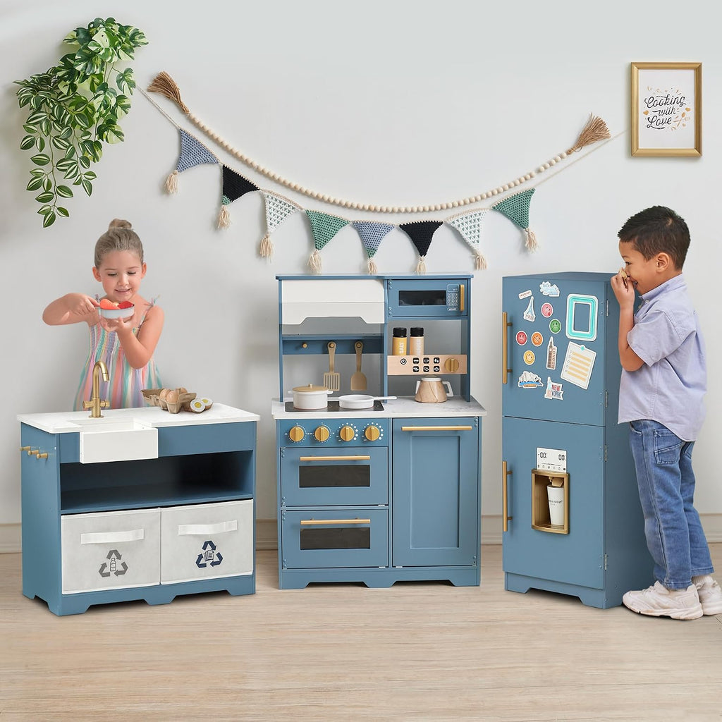 Teamson Kids Little Chef Atlanta Modular Play Kitchen, Blue/blanco/Gold