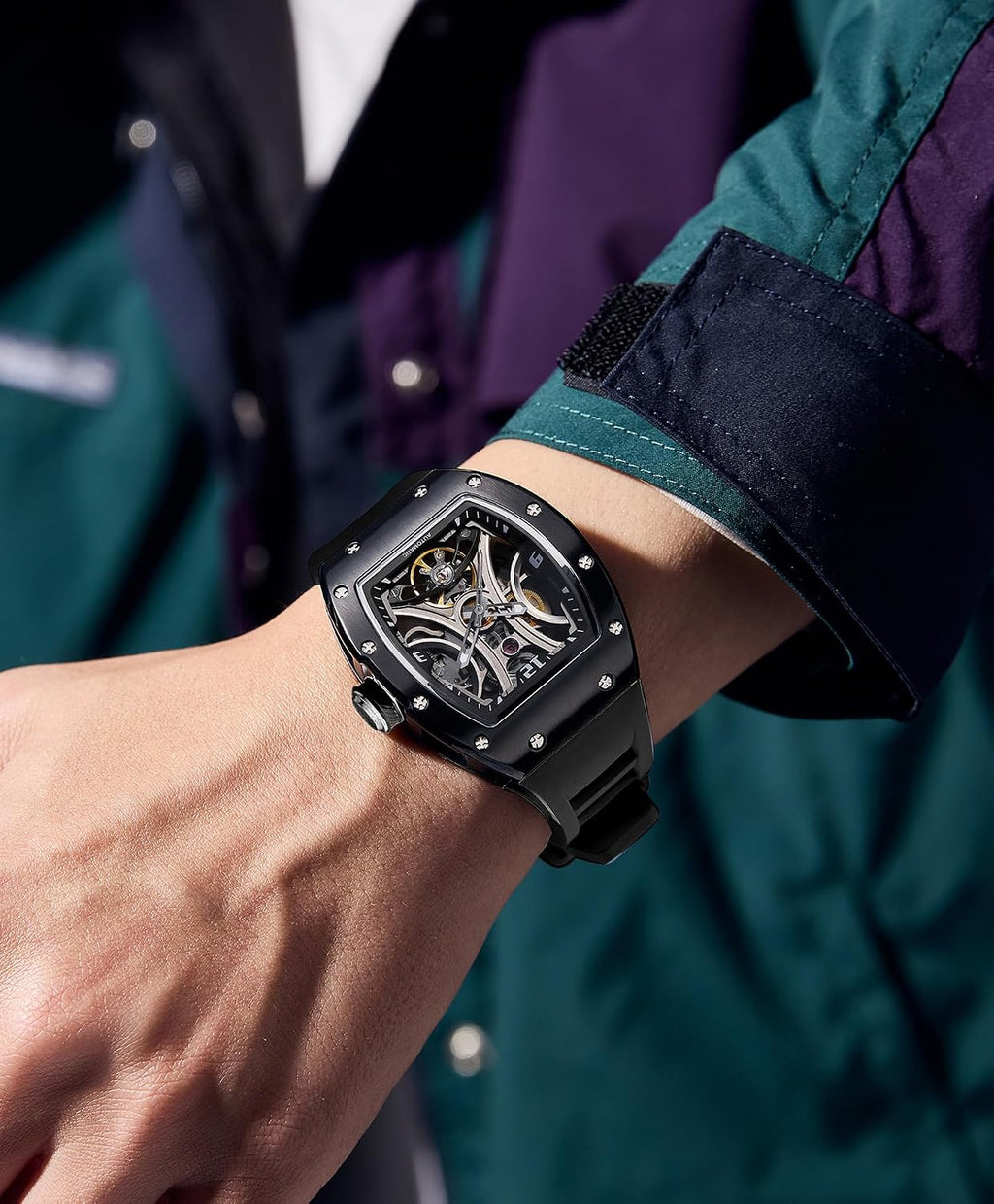 Paras Crown Relojes Automáticos para Hombre Caja de Acero Correa de Silicona Analógico 30M Resistente al Agua Reloj Mecánico Relojes de Moda para Hombre Relojes De Hombre