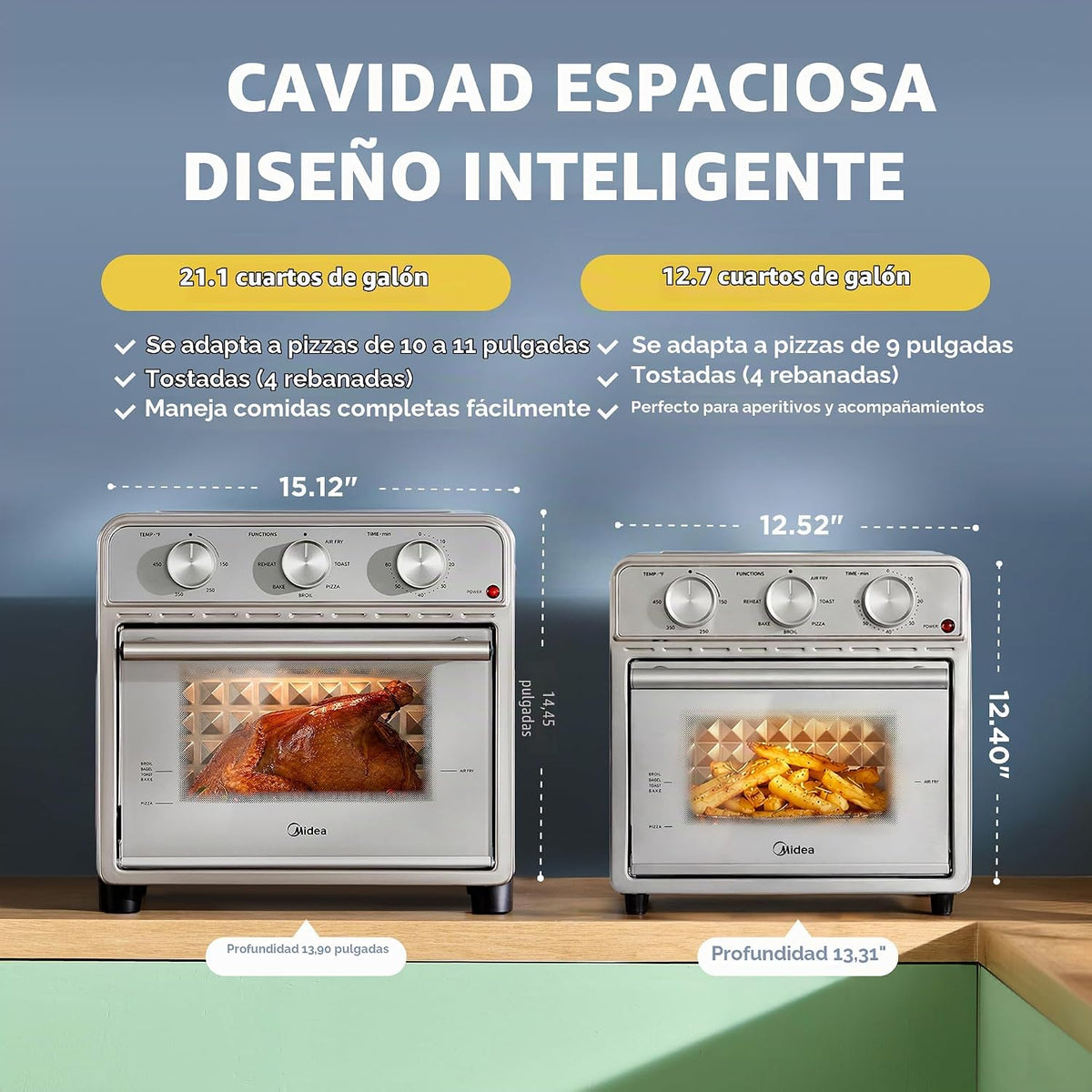 Freidora de aire Midea Neo - Combo de horno tostador, 21.1 cuartos de galón, acero