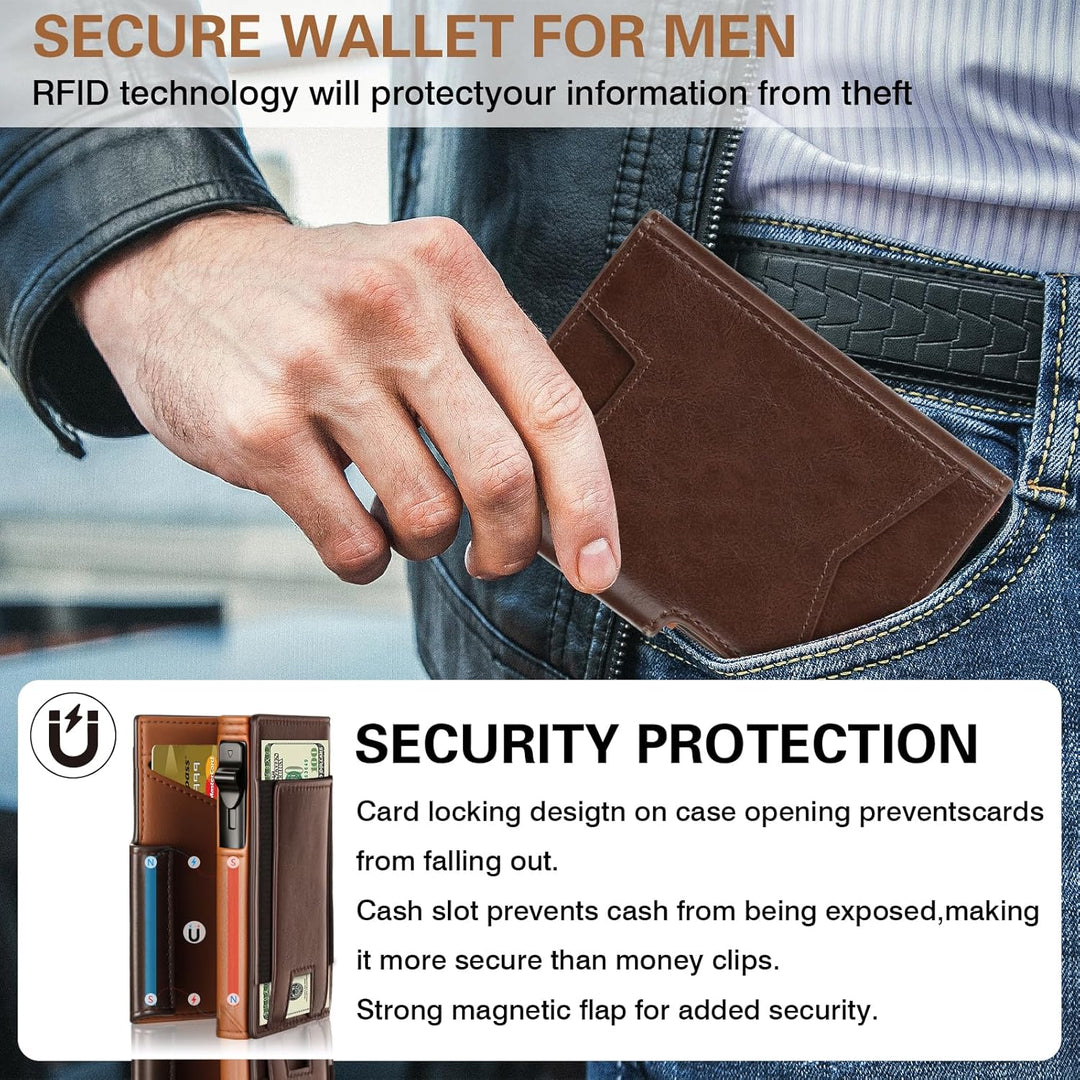 Cartera delgada para hombre, con bloqueo RFID y tarjetero desplegab...
