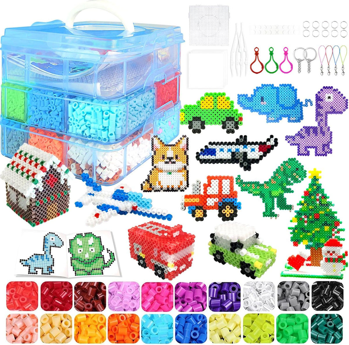 Kit de 11000 cuentas de planchar para niños - Juego de cuentas de 5 mm con 20 colores, juego de manualidades con caja de almacenamiento, tablero de clavijas, papel de planchado y accesorios, juegos de