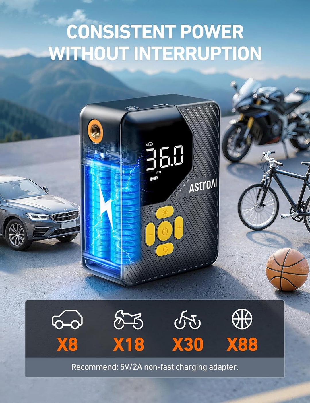 AstroAI L7 Mini Inflador de Neumáticos Compresor de Aire Portátil,...