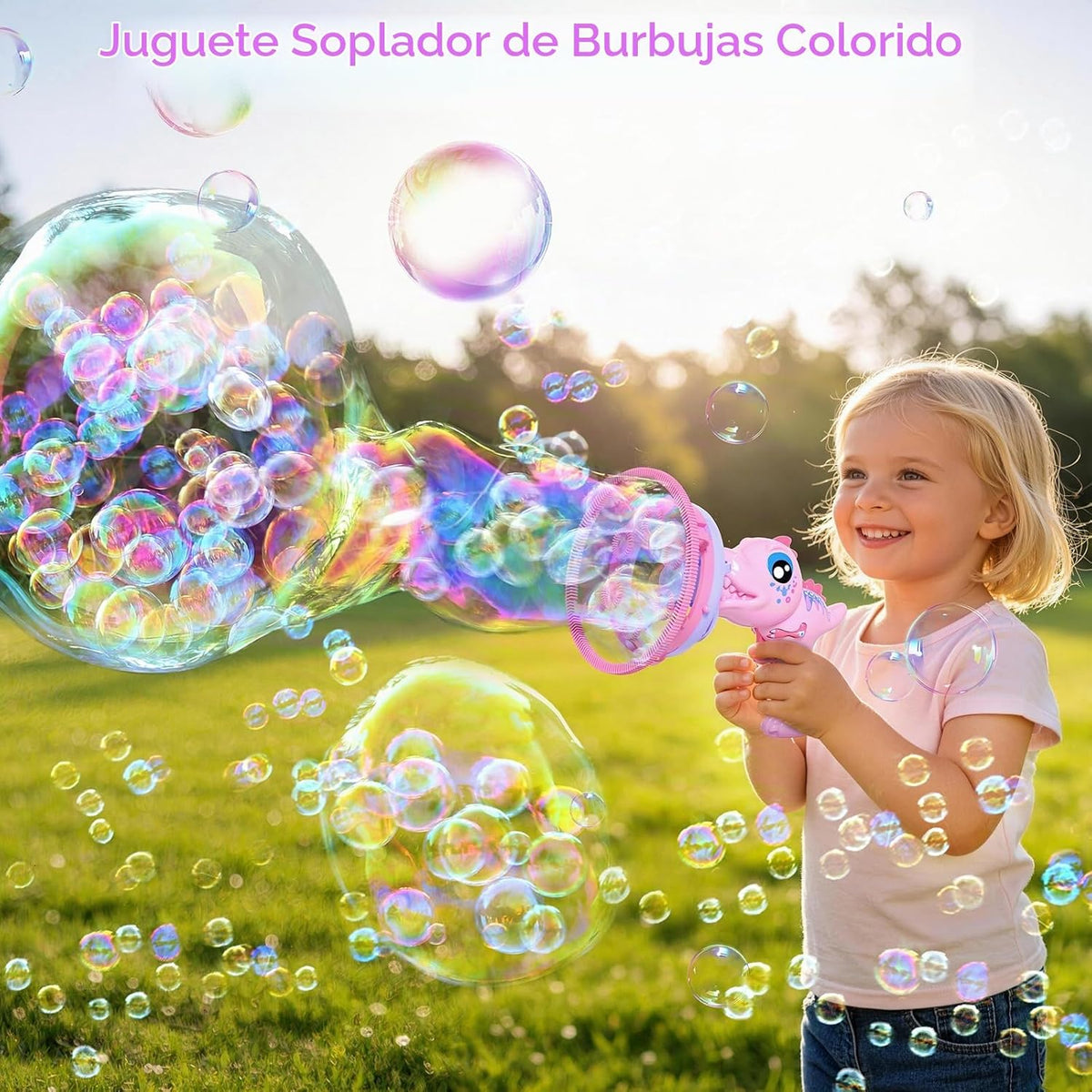Pistola de burbujas de dinosaurio para niñas, juguete de máquina de
