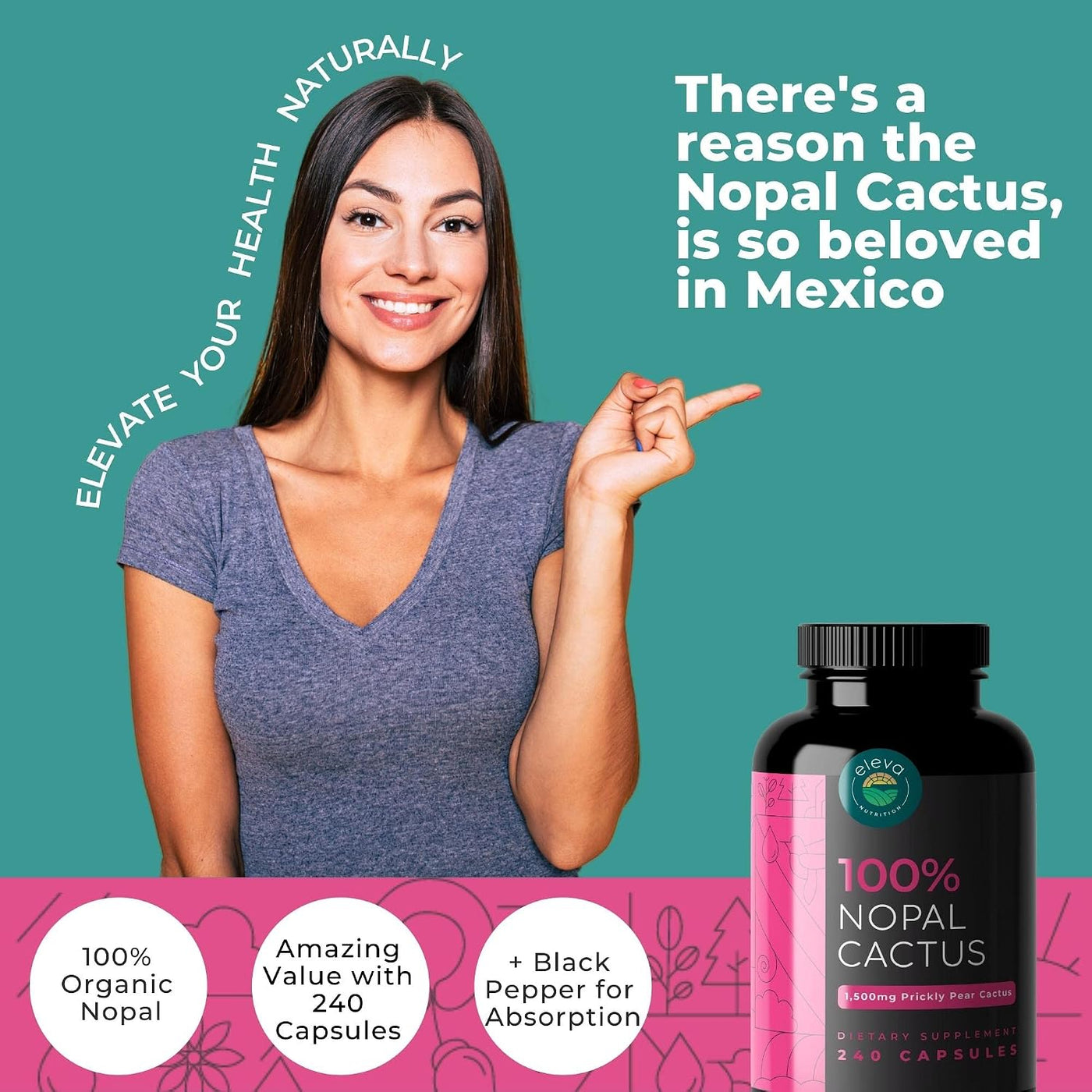 Cápsulas de cactus Nopal de 1500 mg, polvo orgánico de cactus de tu...