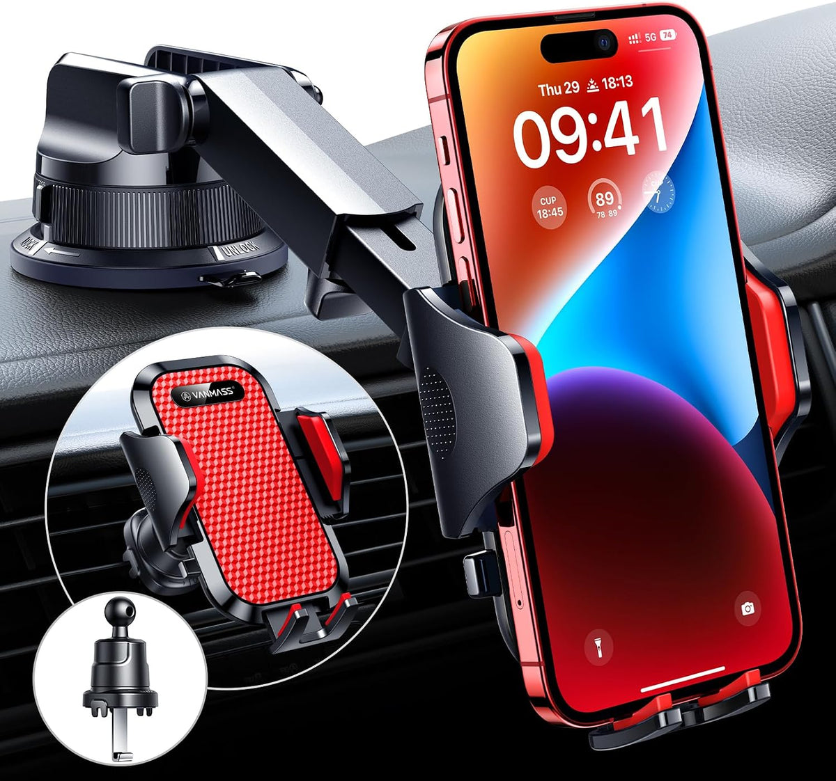 VANMASS [Verdadero grado militar] Soporte para teléfono de coche [Mejor succión y clip] Soporte para teléfono celular para salpicadero, rejilla de ventilación de parabrisas, soporte para camión