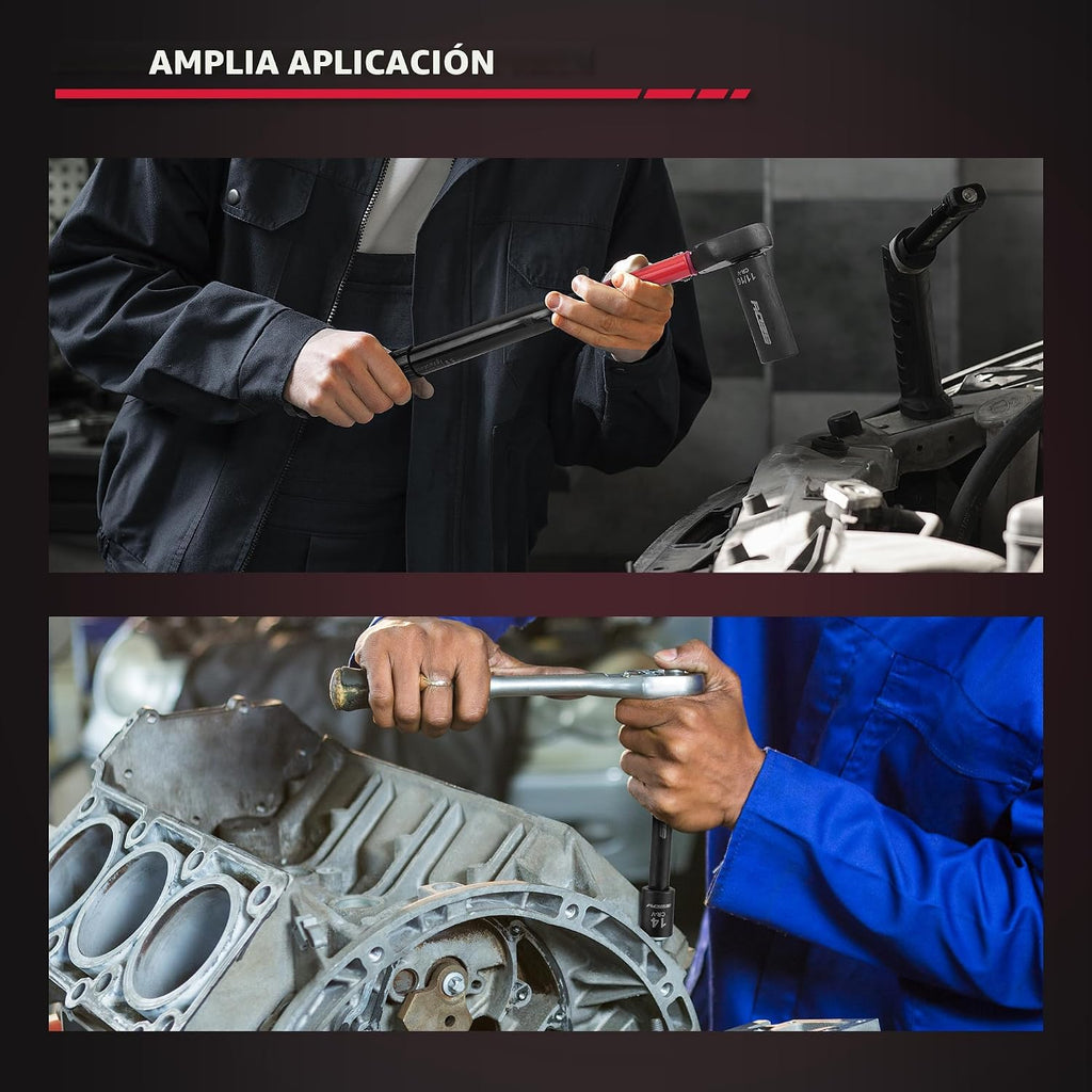 Juego de llaves de vaso de impacto de 3/8" - 49 piezas SAE (5/16 a 3/4 pulgadas) y métricas (8-22mm) con barras de extensión y junta universal estándar y profunda de material CR-V para alta