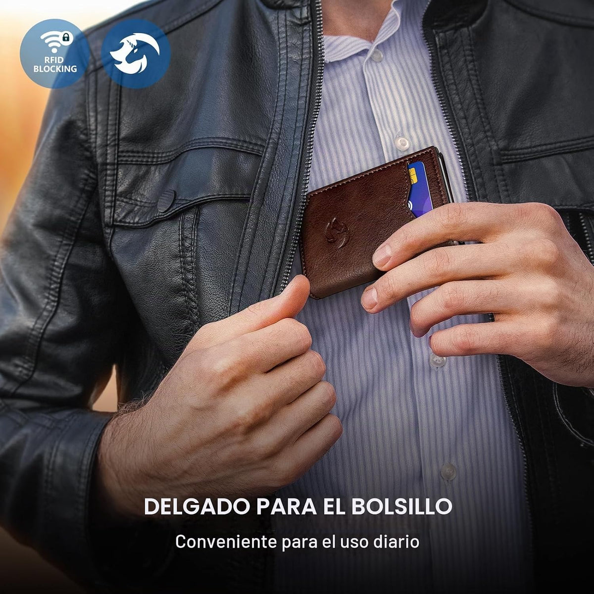 Cartera para hombre, tarjetero desplegable delgado con bloqueo RFID, billetera triple minimalista con 10 ranuras para tarjetas, bolsillo para efectivo y 2 ventanas para identificación, funda