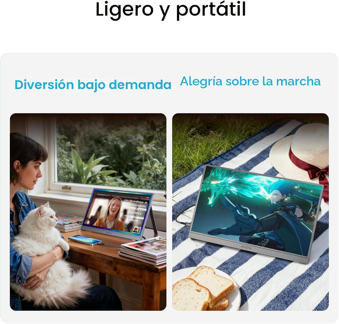 ARZOPA Monitor portátil gris de 17.3", 1080P FHD 103% sRGB IPS...