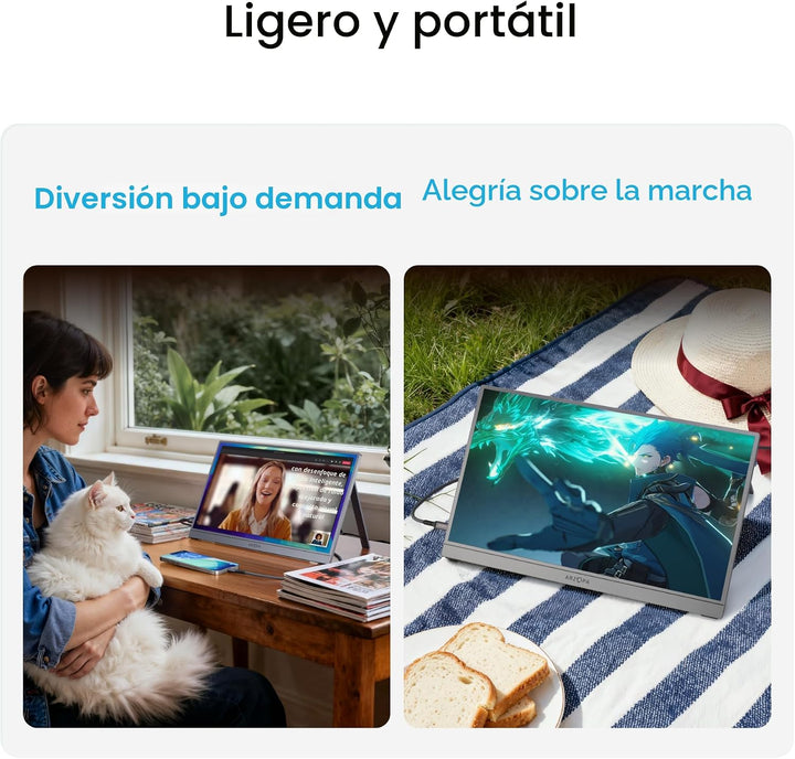 ARZOPA Monitor portátil gris de 17.3", 1080P FHD 103% sRGB IPS...