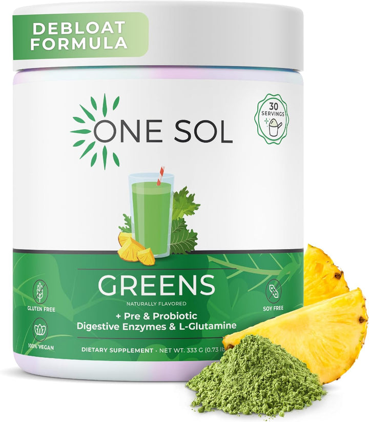 One Sol Greens, Super Greens Polvo para reducir la hinchazón y mejo...