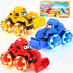 Vehículos de Construcción Iluminados para Niños de 2-5 Años, Juego de 3 Coches a Fricción