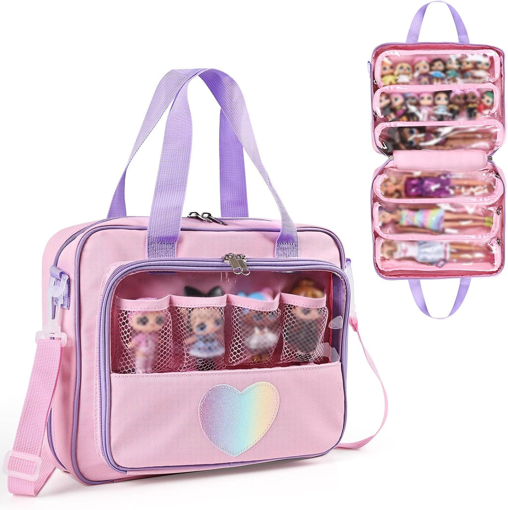 Bolsa de transporte para muñecas compatible con muñecas LOL Surprise, bolsa de transporte compatible con muñecas Barbie de 6 a 12 pulgadas, organizador todo en uno para muñecas y accesorios (solo