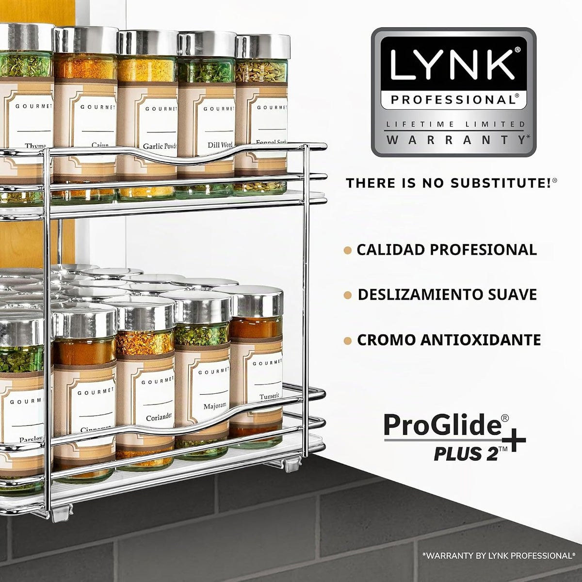 LYNK PROFESSIONAL® Organizador de especias extraíble para gabinetes, 10-3/8 pulgadas de ancho, estante de especias para armarios interiores, organizador de especias deslizante para gabinete, estante