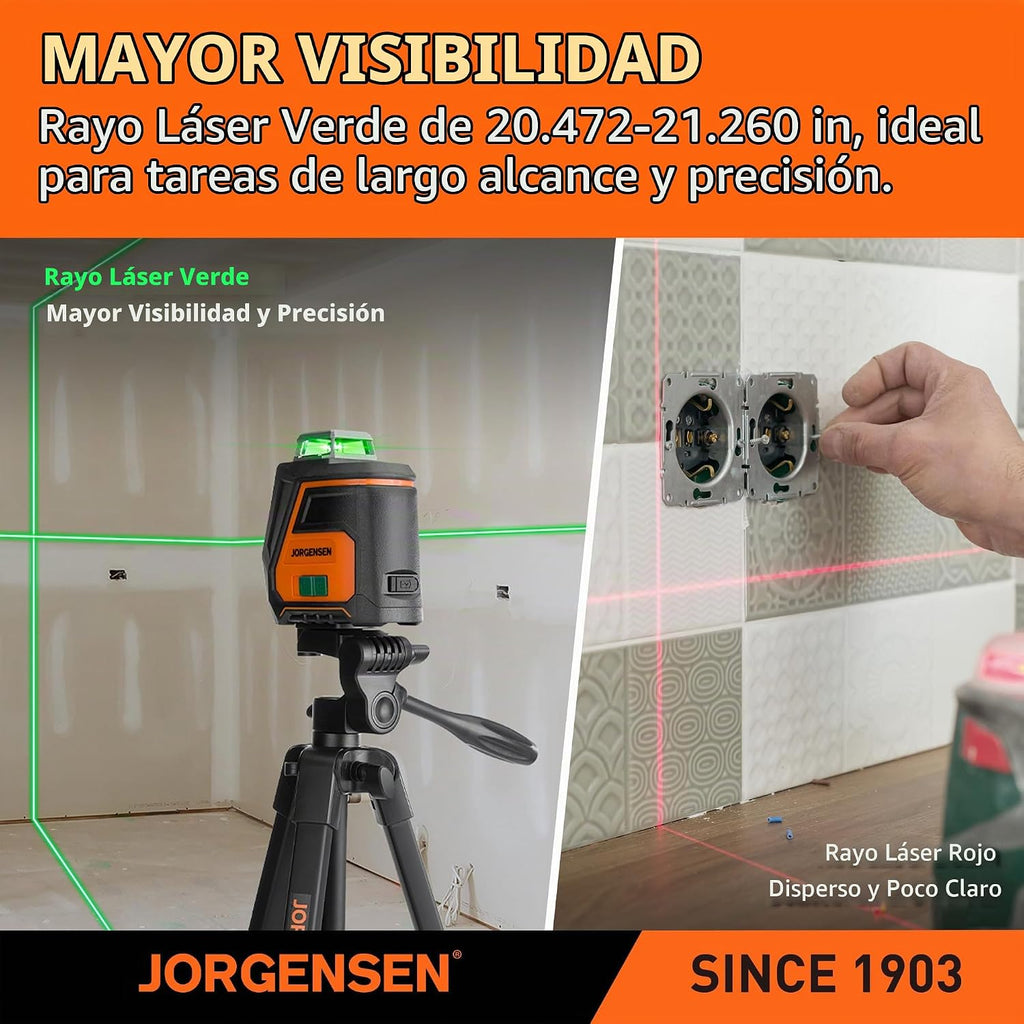 JORGENSEN Nivel láser de 360° con trípode, nivel láser recargable de 100 pies