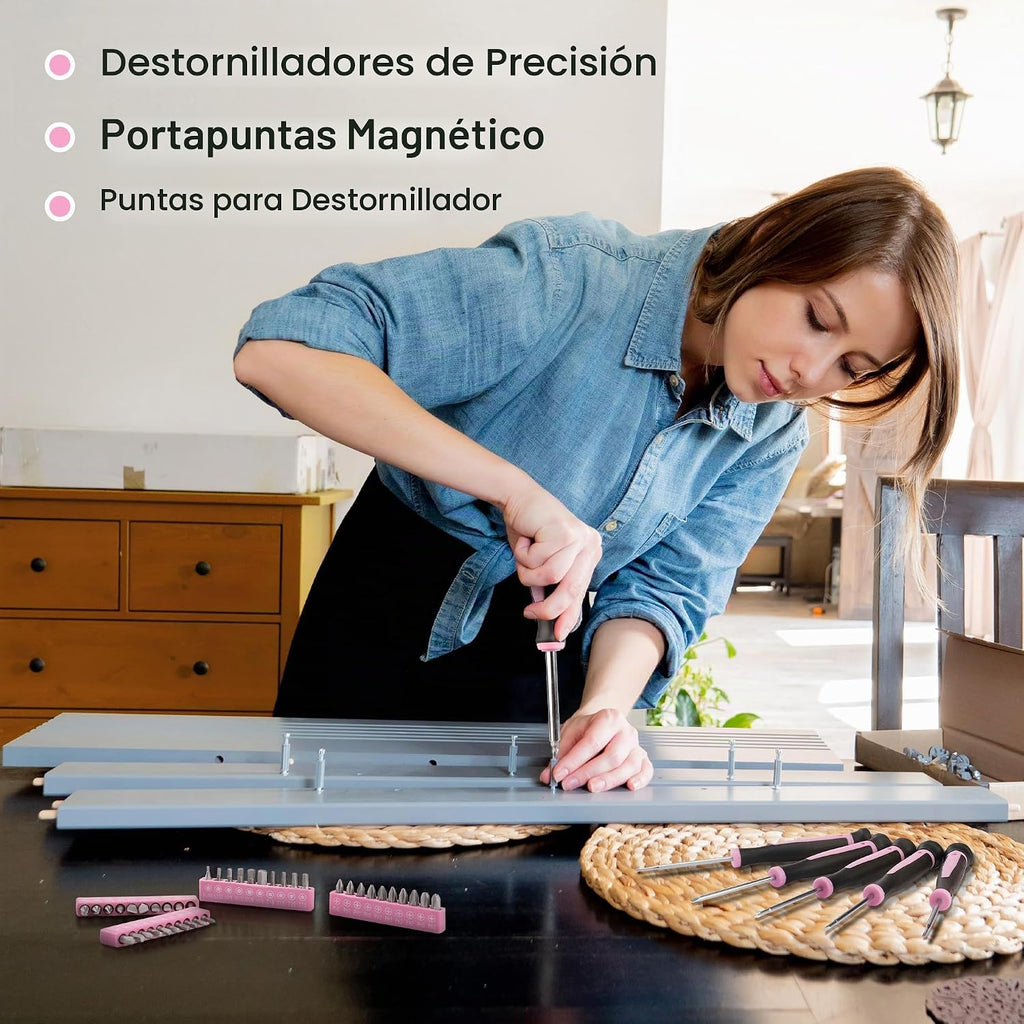WORKPRO Kit de herramientas rosa, juego de herramientas de reparación del hogar de 263 piezas con bolsa de almacenamiento abierta de boca ancha, kit de herramientas para el hogar, cinta rosa