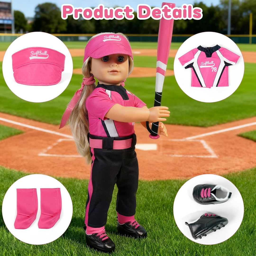ARTST Conjunto de ropa de muñeca de sóftbol de 18 pulgadas, incluye...