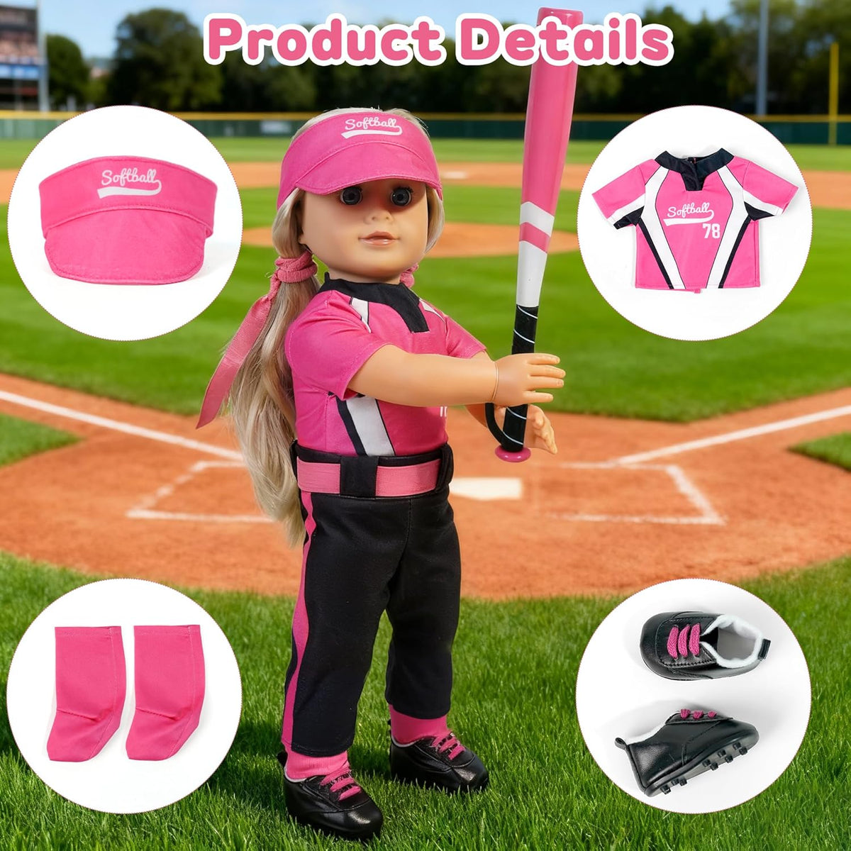ARTST Conjunto de ropa de muñeca de sóftbol de 18 pulgadas