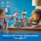 LEGO City Police - Juego de construcción de prisión isla, regalo de cumpleaños para niños y niñas a partir de 7 años, juego imaginativo, juguete de helicóptero, juguete de barco y bote, 7 minifiguras con perro y tiburón, 60419
