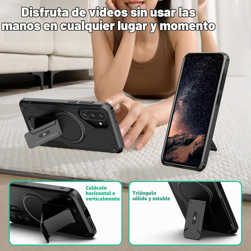 ONES Funda para Samsung Galaxy A56 5G / A36 5G, grado MIL, a prueba de caídas, doble capa a prueba de golpes, bolsa de aire de esquina, soporte de anillo integrado, compatible con carcasa