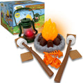 Nature Bound Kids Camping Playset - Juego de camping para niños con fogata iluminada - Set de juguete para aventuras en interiores y exteriores - Finge hacer s'mores, linterna y accesorios de camping (Caja de regalo)