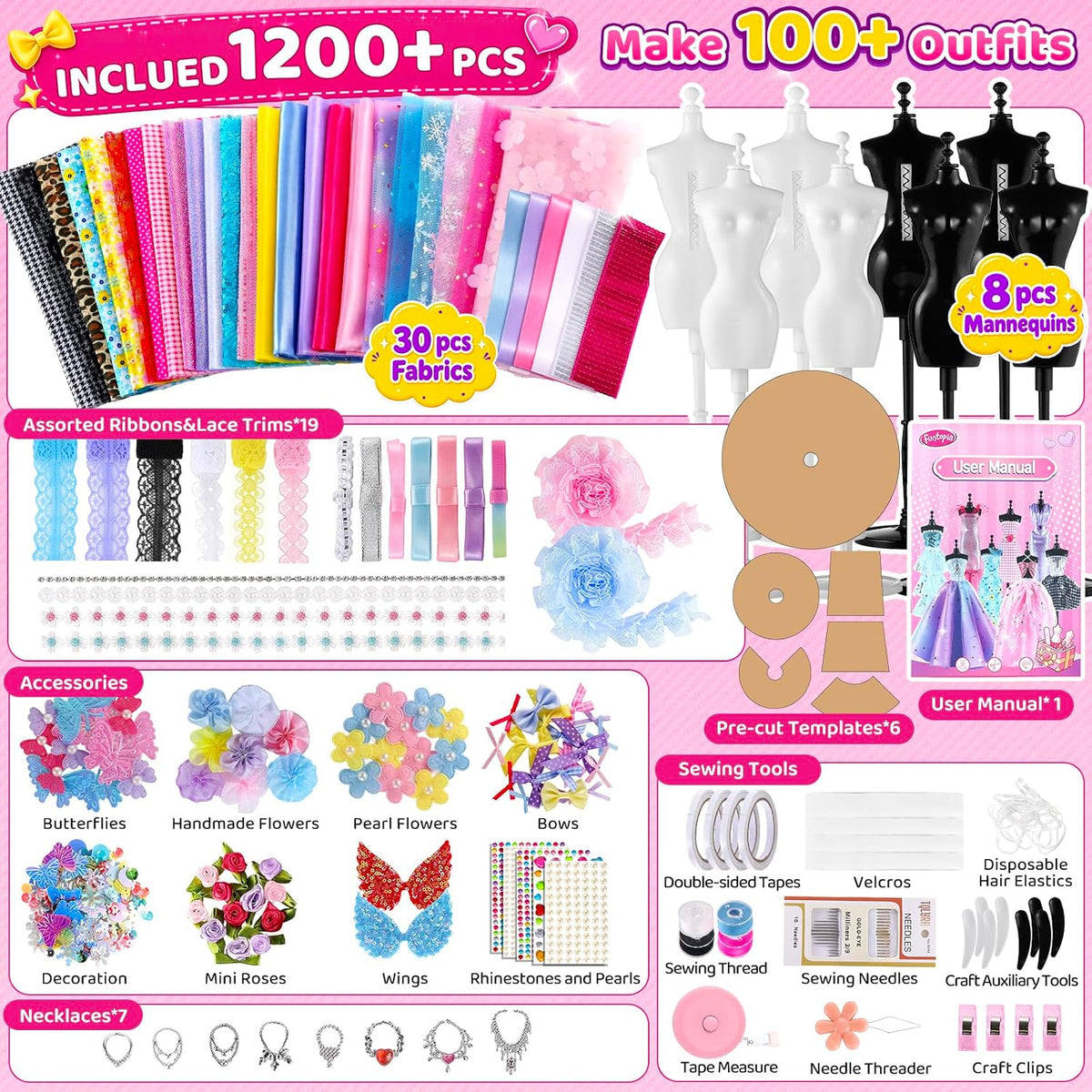 Más de 1200 kits de diseño de moda para niñas con 8 maniquíes y tutorial
