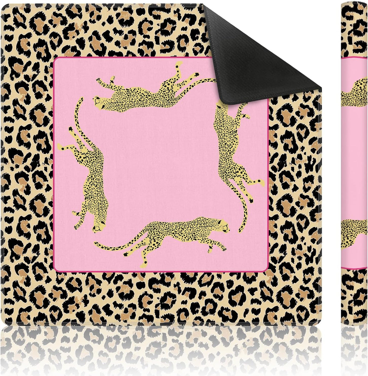 Alfombra Mahjong de neopreno con estampado de leopardo 31.5 x 31.5