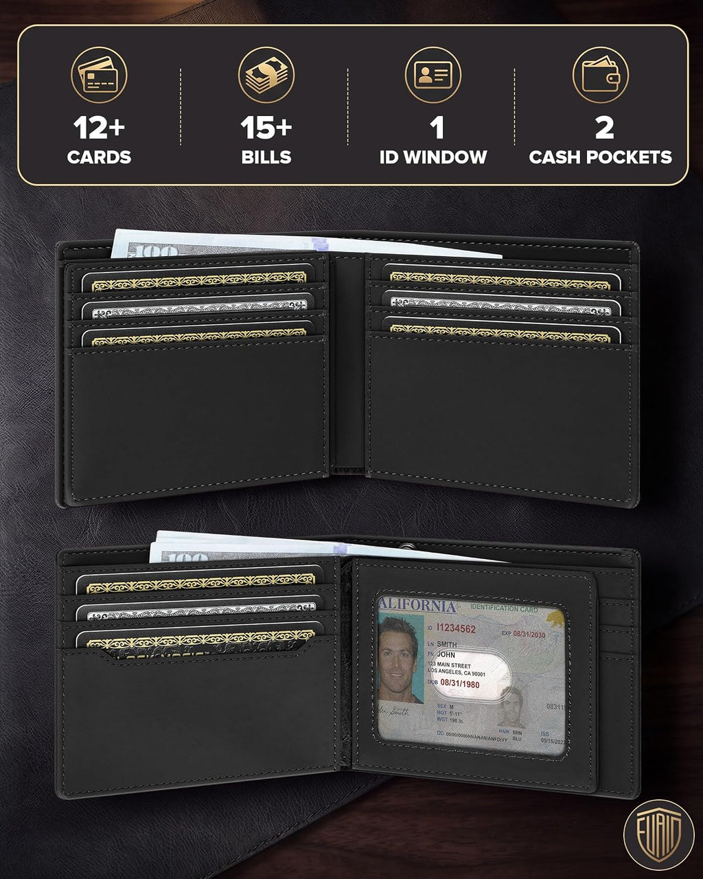 Cartera de piel auténtica con cadena para hombre: cartera RFID para