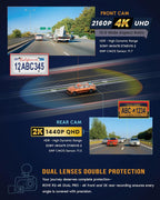 ROVE R2-4K Dual PRO Dash Cam frontal y trasera, 4K+2K Dash Cámara para
