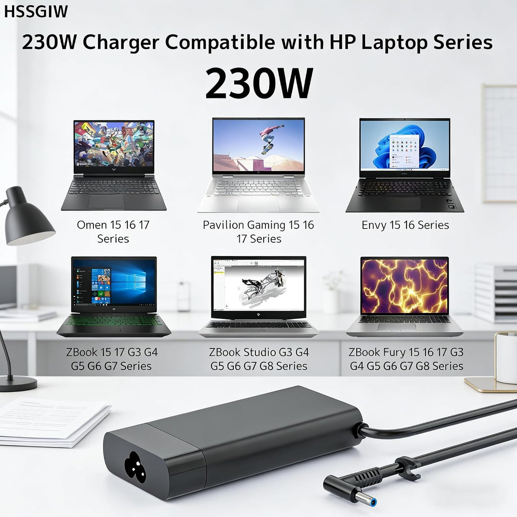 Cargador de punta azul de 230 W, 200 W, 0.2 in, apto para portátil HP OMEN