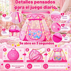 Tienda de campaña de princesa para niñas y niños, tienda de campaña desplegable con luz de estrella