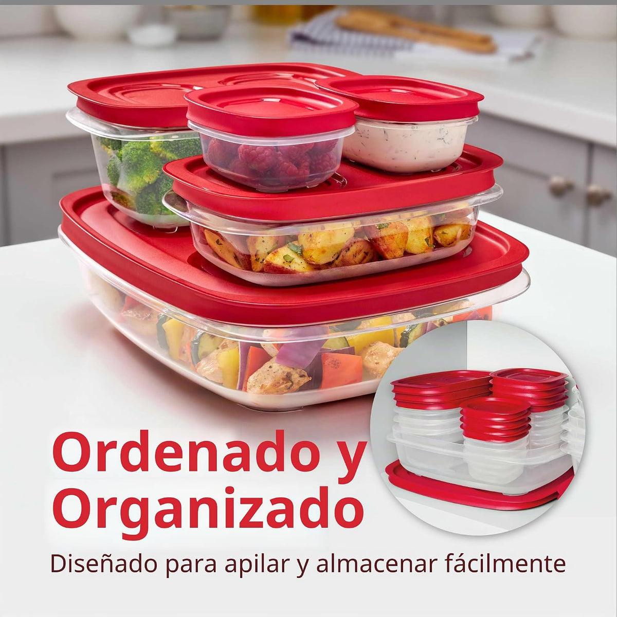 Rubbermaid EasyStore - Contenedores de almacenamiento de alimentos, juego de 38 piezas, recipientes de almacenamiento de alimentos con tapas