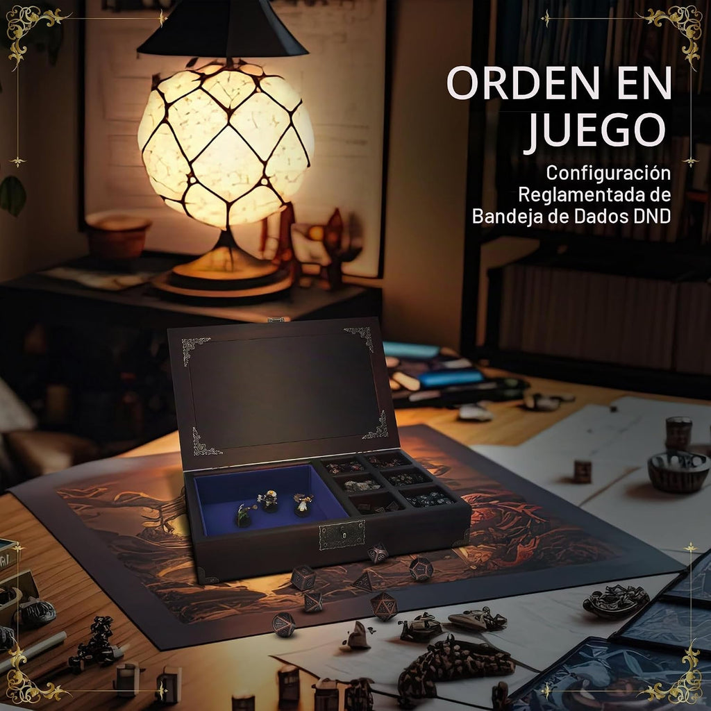 Bandeja de dados 2 en 1 – bandeja de dados con cosas de dnd – caja de dados y organizador de almacenamiento | Bandeja rodante de dados para juegos de mesa RPG – Estuche de dados para rodar para jugadores de Calabozos y Dragones