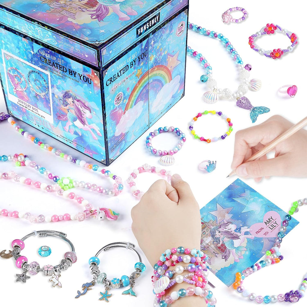 FUNSENLY Kit de 2000 piezas de abalorios para hacer pulseras para niñas, kit de fabricación de joyas para niñas de 4-6, 8-12, artes y manualidades, juguetes para niñas de 4 a 8 y 8 a 12 años