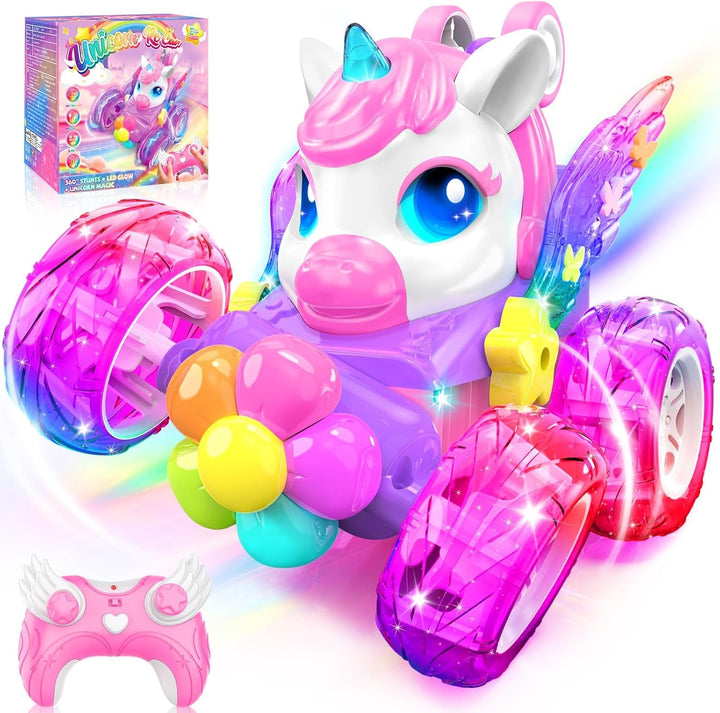 Coches RC de unicornio para niñas, juguetes con alas de cristal bri...