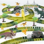 Juguetes de carreras de dinosaurios para niños, regalos de cumpleaños para niños y niñas de 3, 4, 5, 6, 7 años, más de 255 piezas, juego de construcción de dinosaurios con pista flexible, hazlo