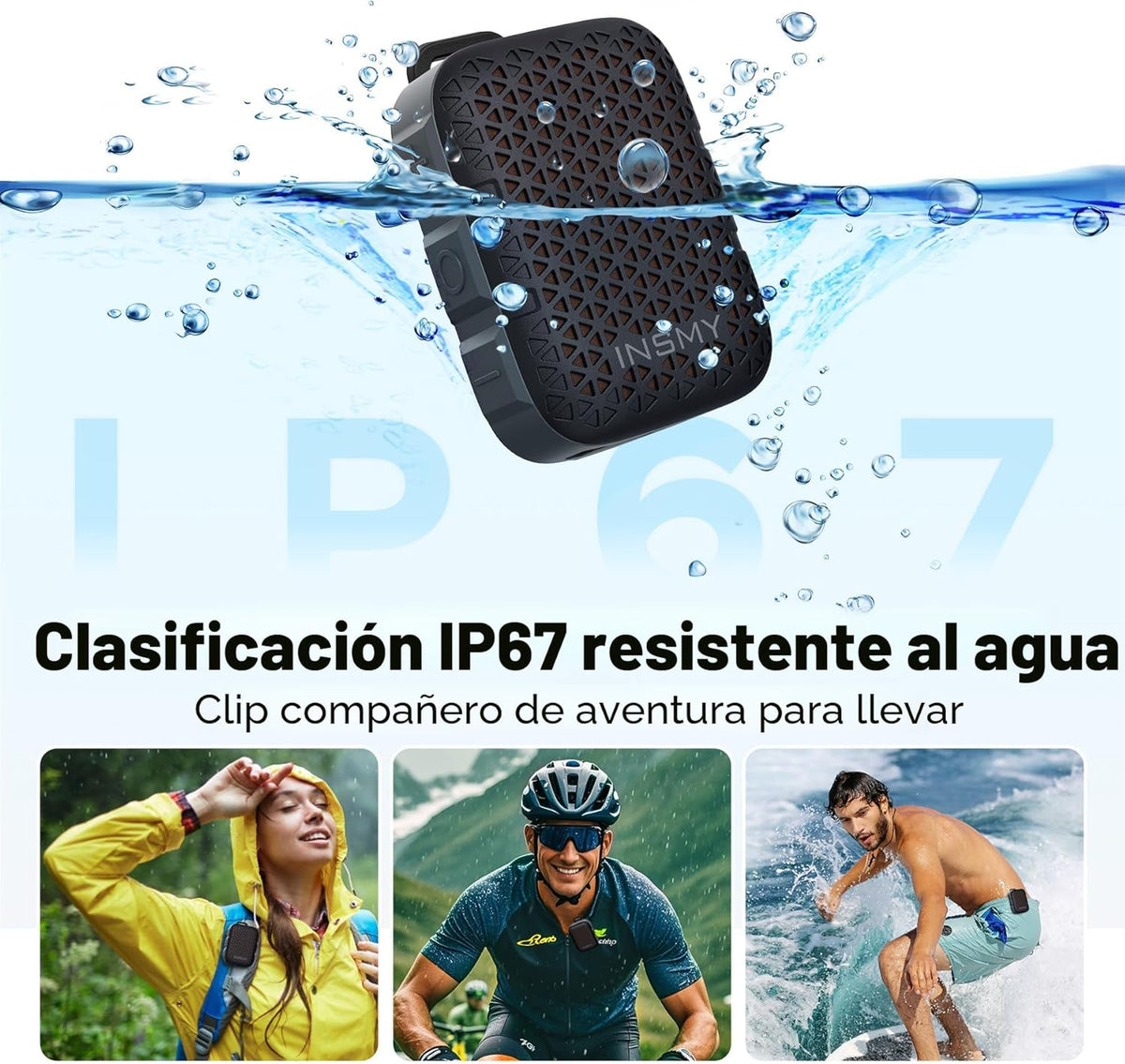 INSMY Clip impermeable portátil de los altavoces IP67 de Bluetooth, Negro