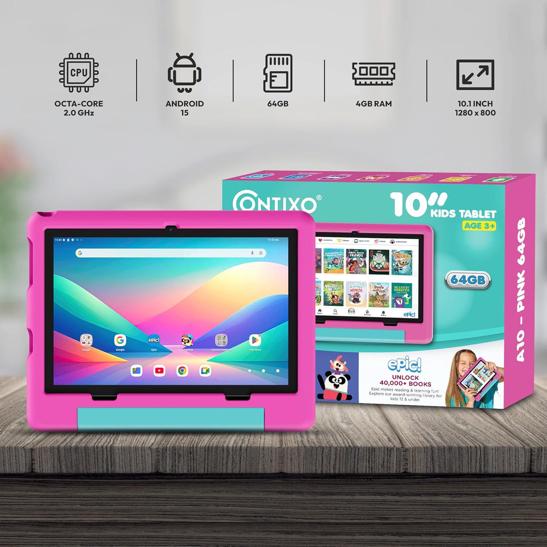 Contixo Tablet A10 para niños con 14 aplicaciones, Lingokids y Epic...
