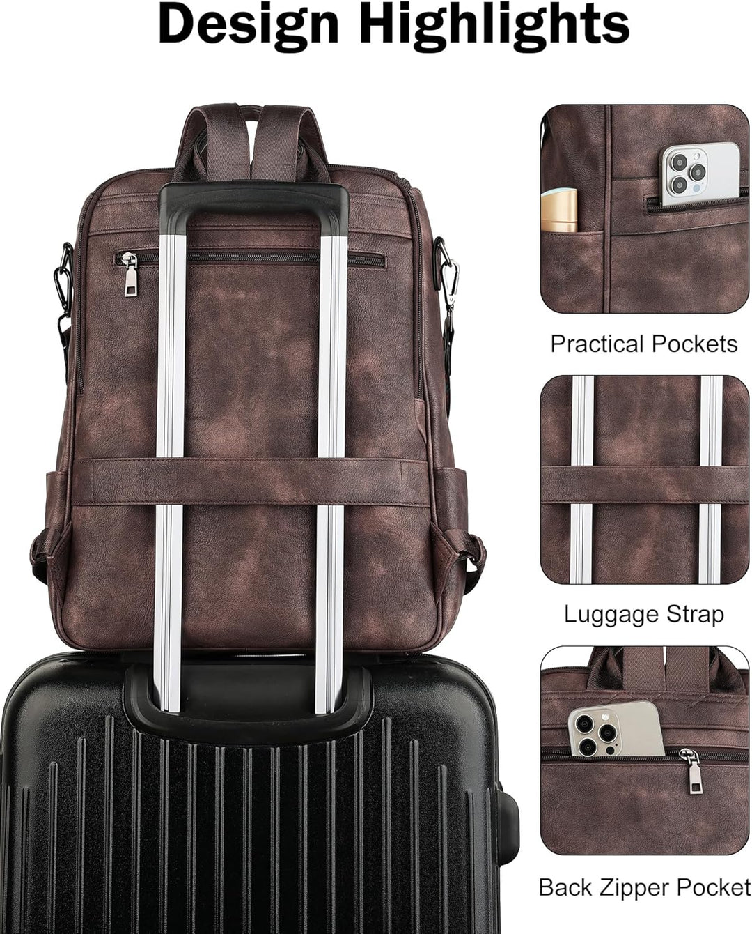 FADEON Mochila para computadora portátil para mujer, mochila de via...