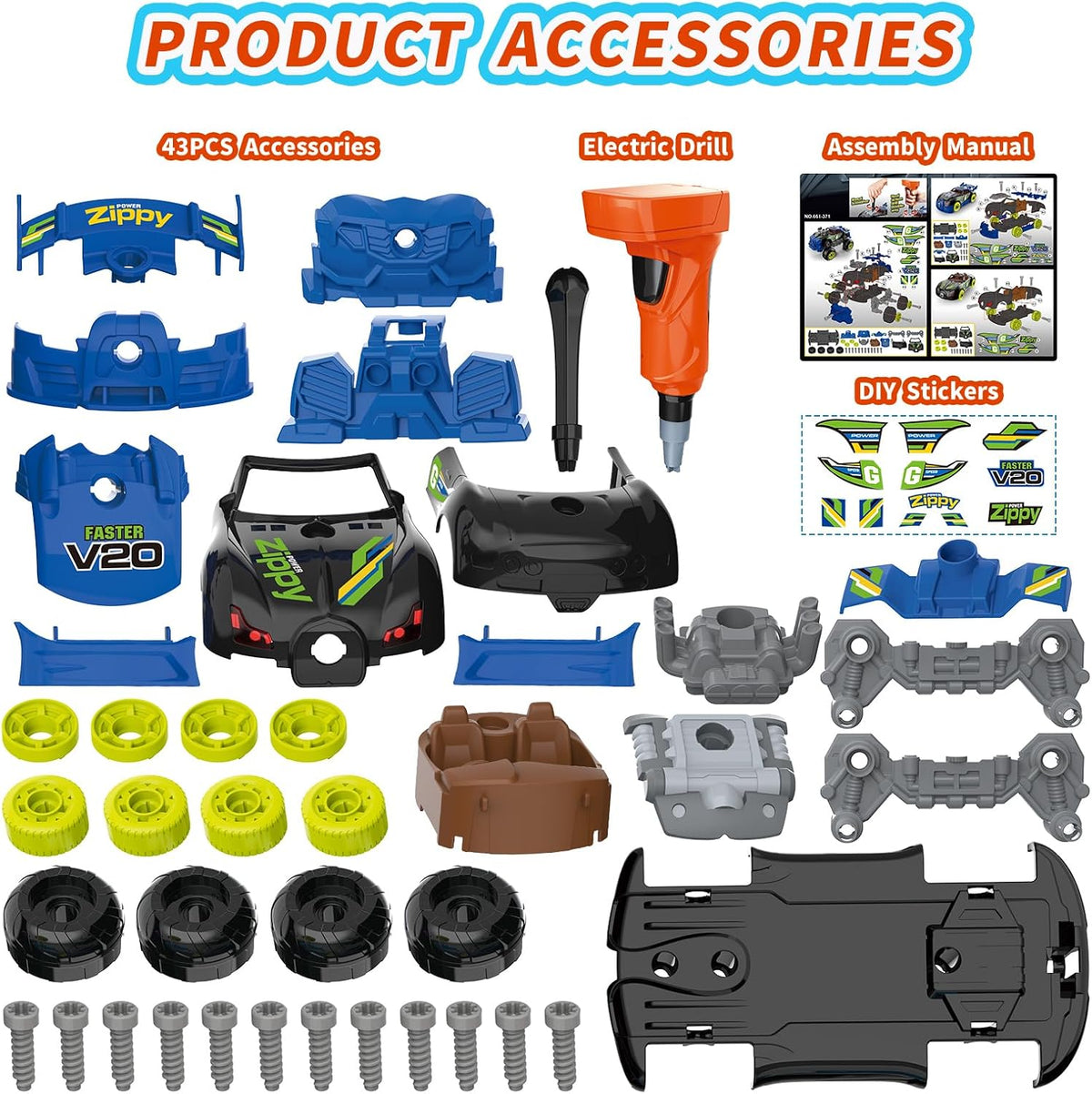 Pup Go 43 piezas de coches de construcción para niños de 3, 4, 5, 6, 7, 8