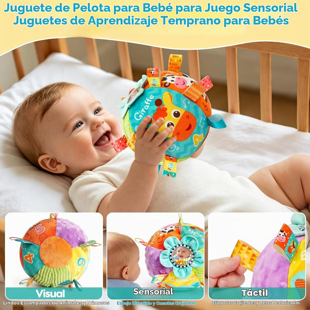 Juguete musical de bola para bebé con sonidos y canciones y grabación, juguetes sensoriales para bebés de 0-3-6-9-12 meses, juguetes de pelota para gatear para bebés de 3, 4, 5, 6, 7, 8, 9