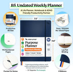 Agenda B5 de 7.5 x 9.8 pulgadas, sin fecha, 2026, diario, semanal y mensual, herramienta de fijación de objetivos de productividad para el trabajo, hogar, agenda de TDAH para adultos