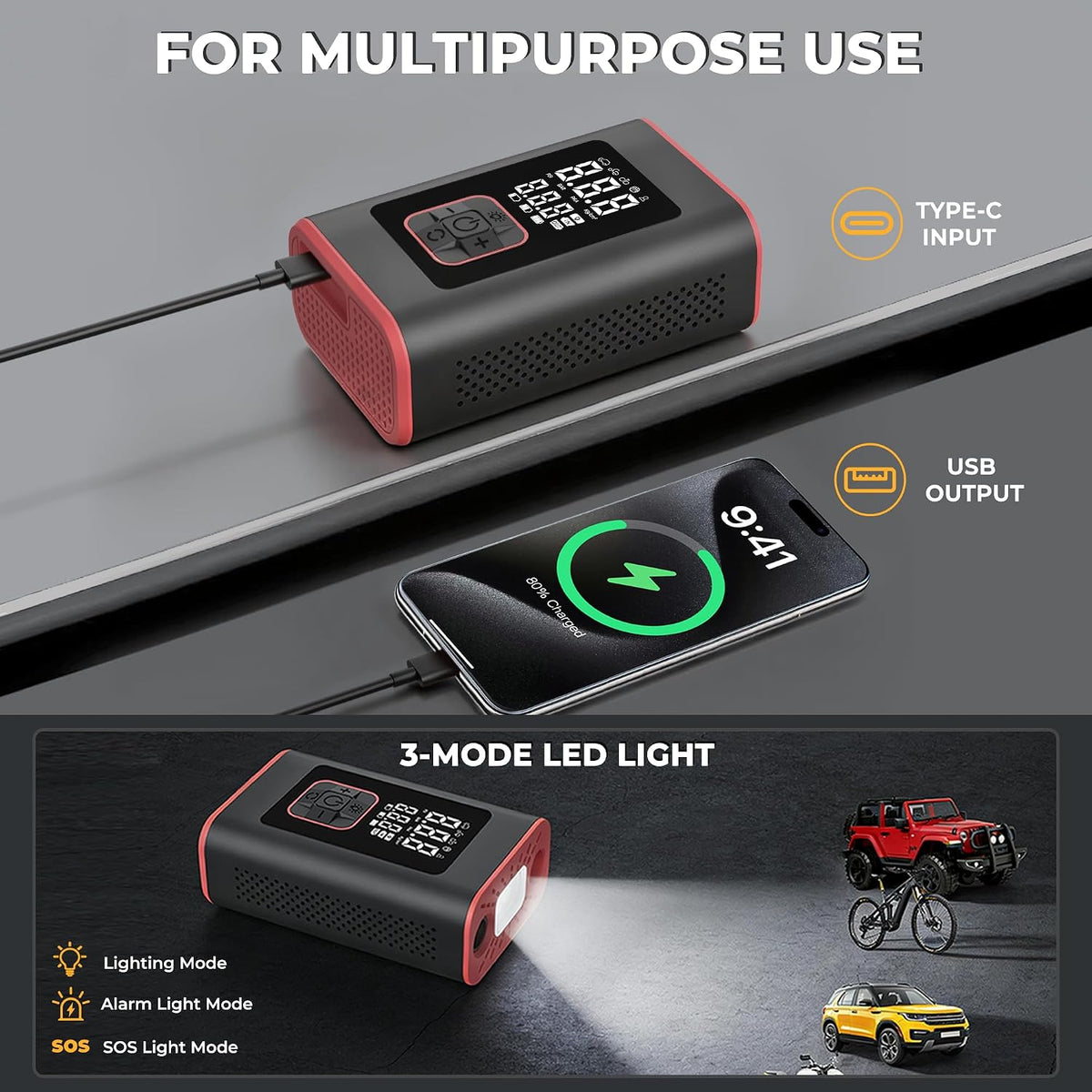 Inflador de neumáticos, compresor de aire portátil, mini bomba de a...