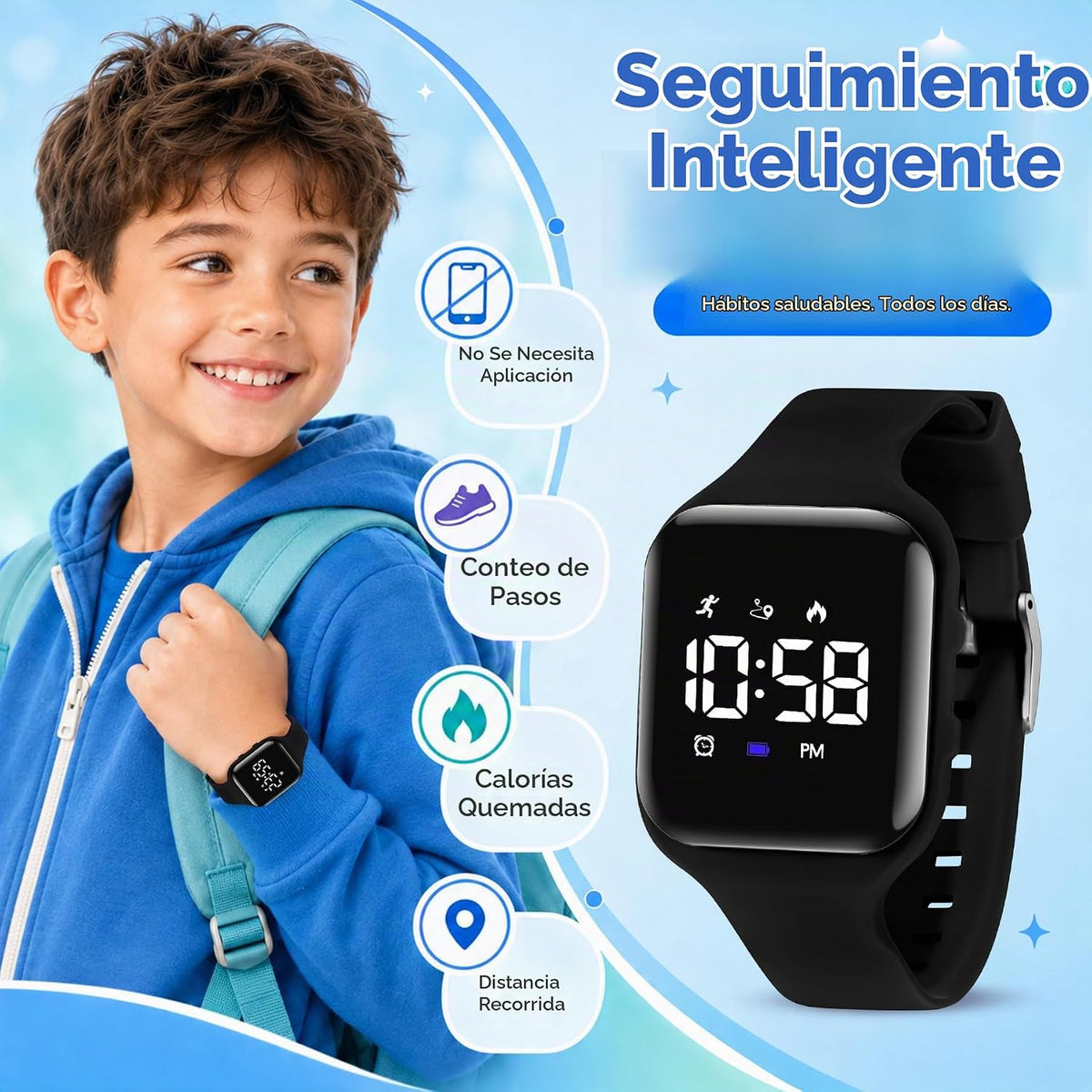 Relojes para niños y niñas, reloj deportivo digital con contador de pasos, podómetro, alarma de vibración, sin aplicación, impermeable, rastreador de fitness, reloj para niños, niñas, adolescentes