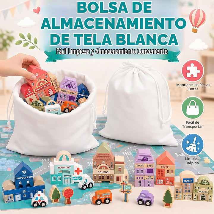 Juego de bloques de construcción de madera, apilador de construcció...