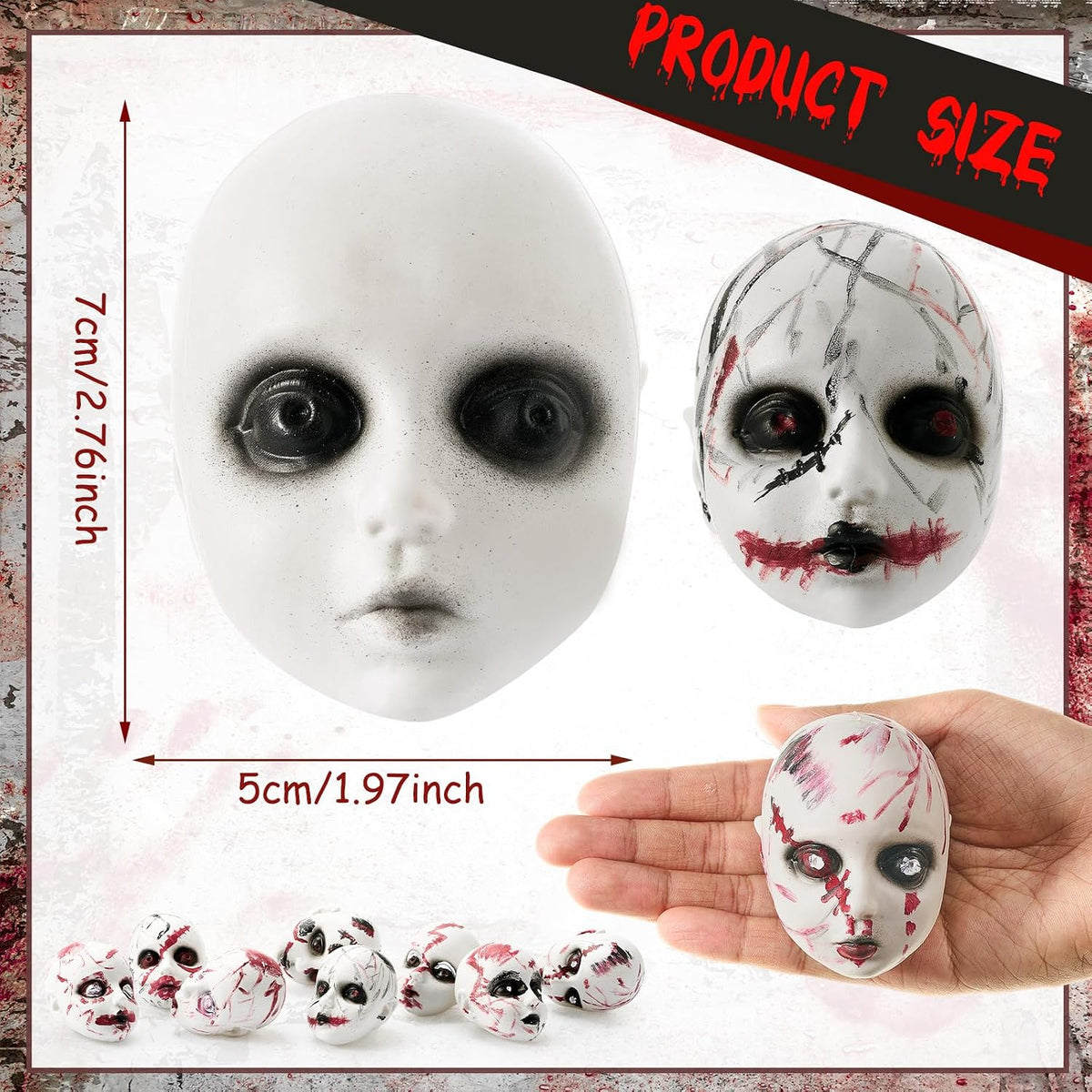 Hiboom 24 cabezas de muñeca de bebé de Halloween, plástico aterrador