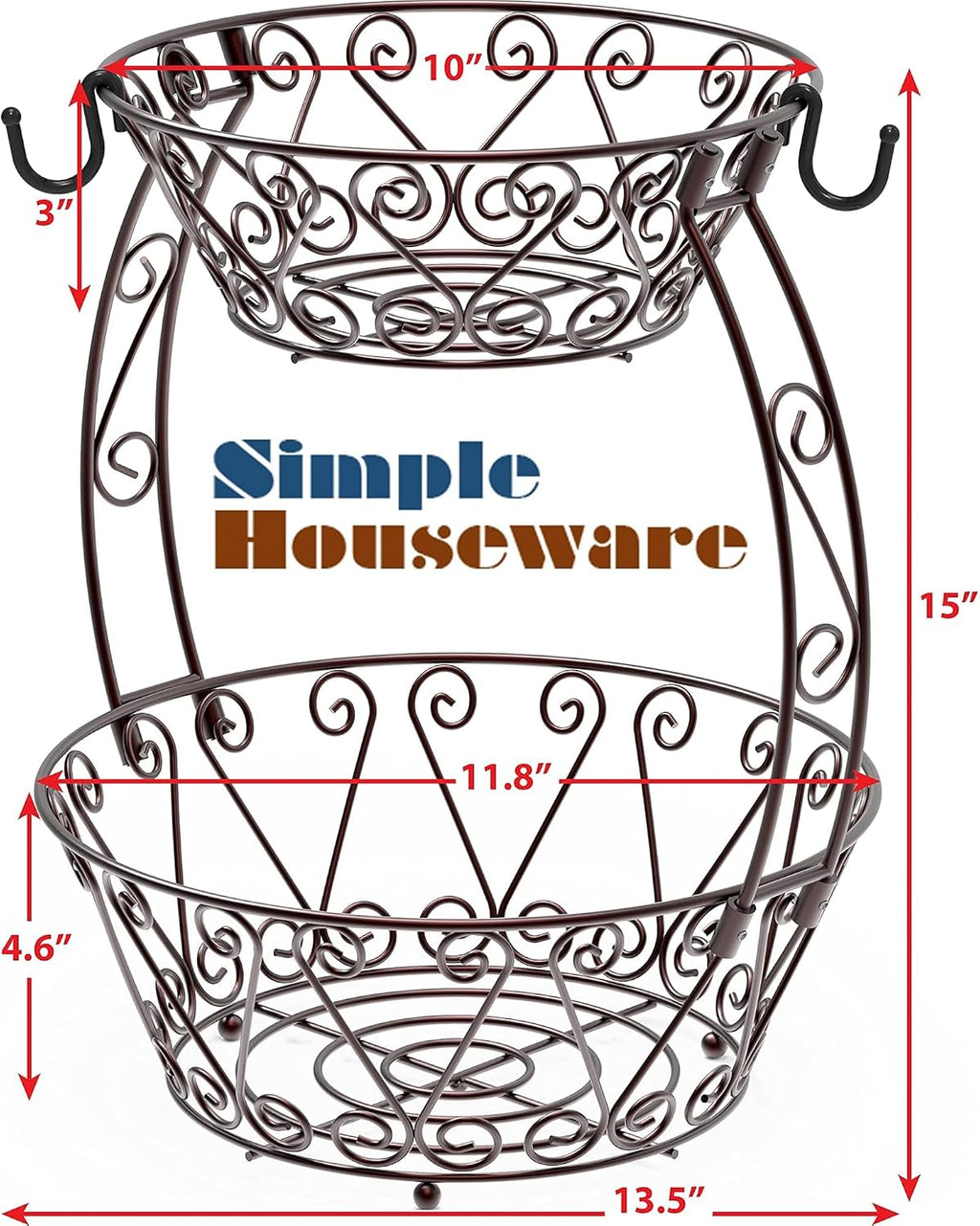 Simple Houseware Cesta de frutas de 2 niveles, color bronce