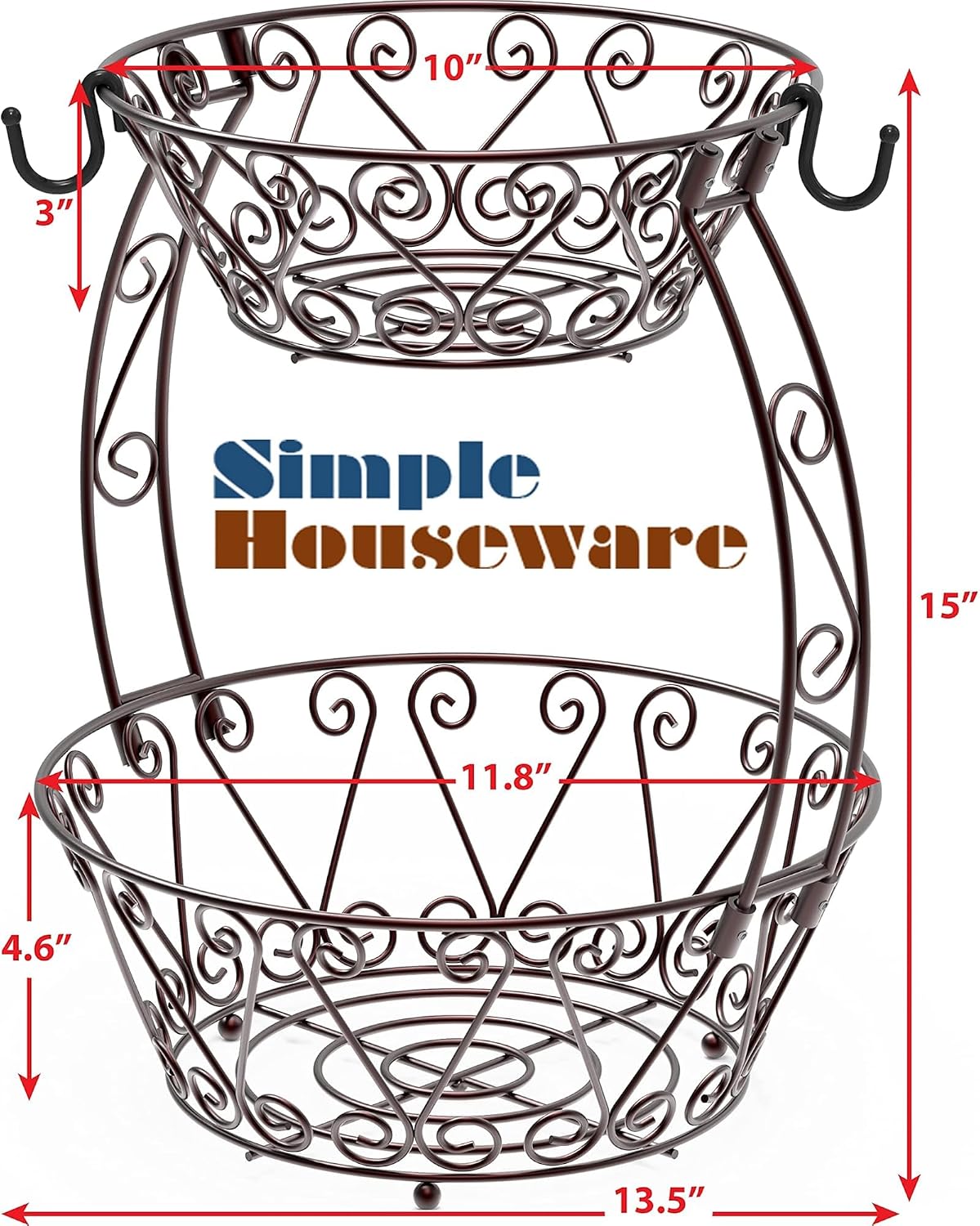 Simple Houseware Cesta de frutas de 2 niveles, color bronce
